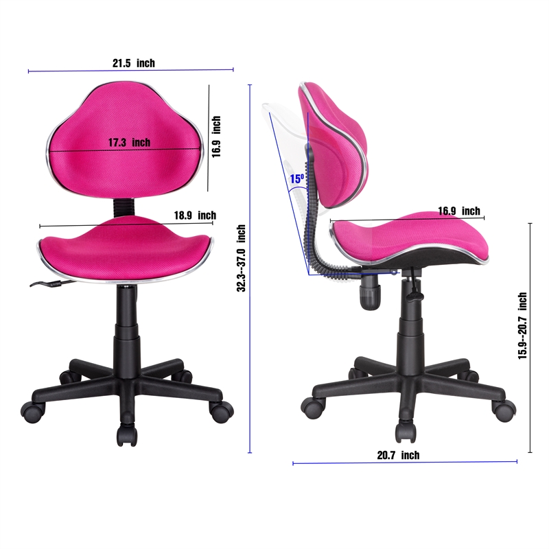 JJS Low Back Metal Computer Executive Chair with Large Base and Pads in PINK