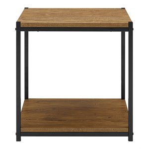 caffoz wood & metal frame end table with storage shelf in oak brown