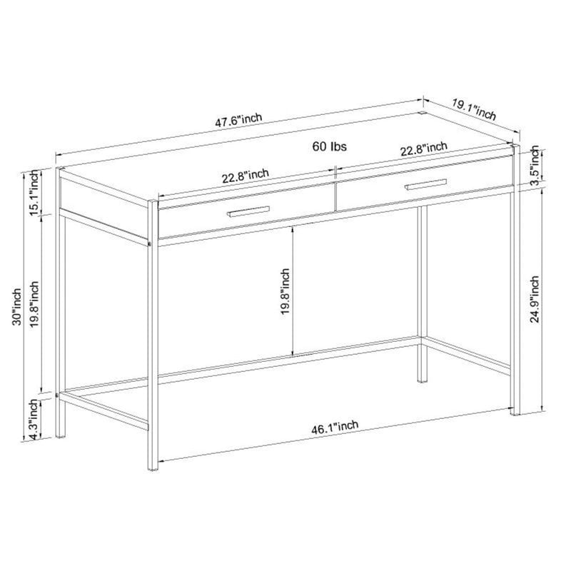 Caffoz 2-Drawer Wood/Metal Writing Desk with Shelve in Mahogany Brown