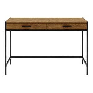 Caffoz 2-Drawer Wood/Metal Writing Desk with Shelve in Mahogany Brown