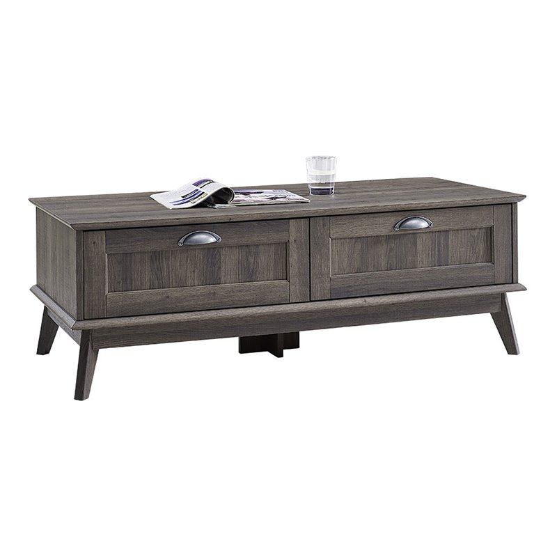 Caffoz Newport Series Wood Center Coffee Table with 2 Drawers in Smoke Oak