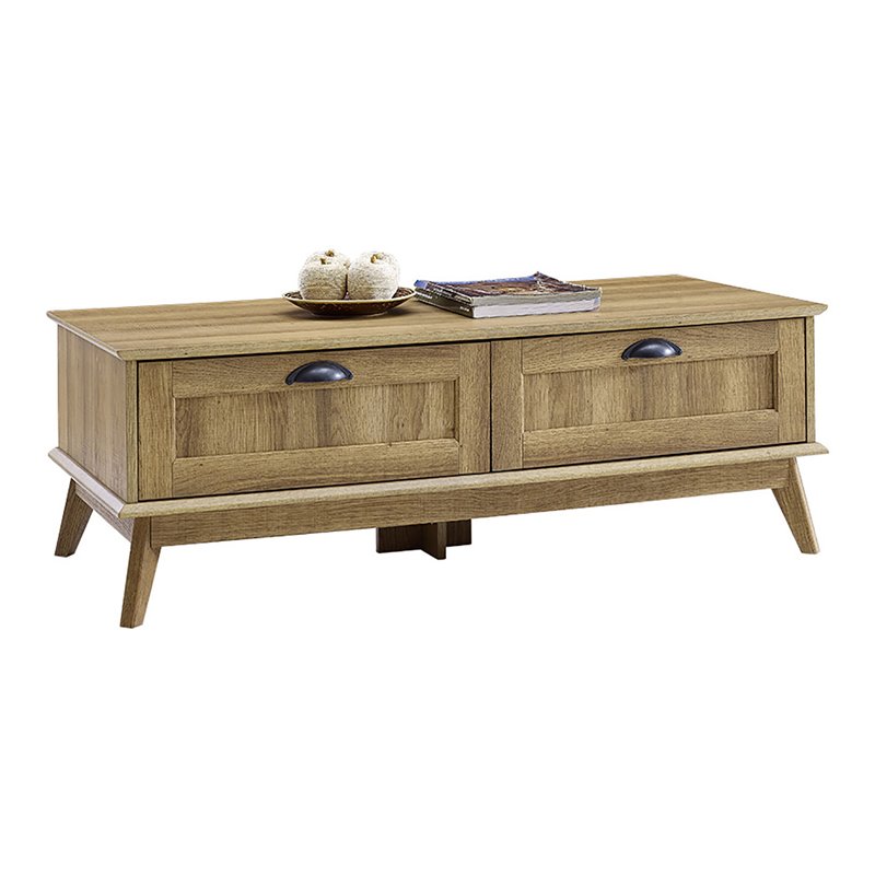 Caffoz Newport Series Wood Center Coffee Table with 2 Drawers in Golden Oak