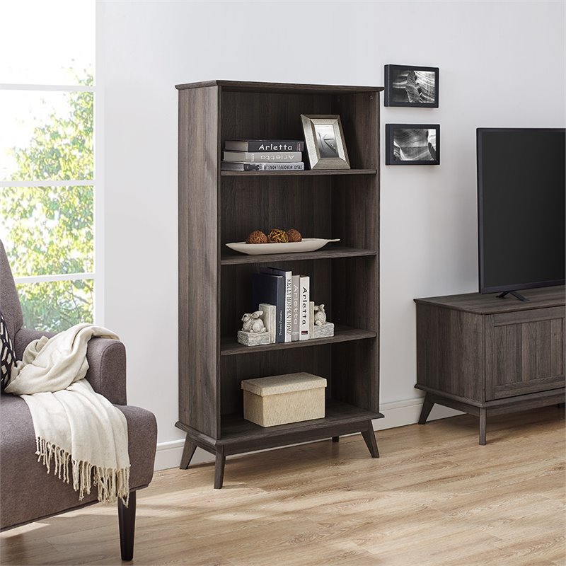 Caffoz Newport Series 5-Tier Engineered Wood Bookcase in Smoke Oak