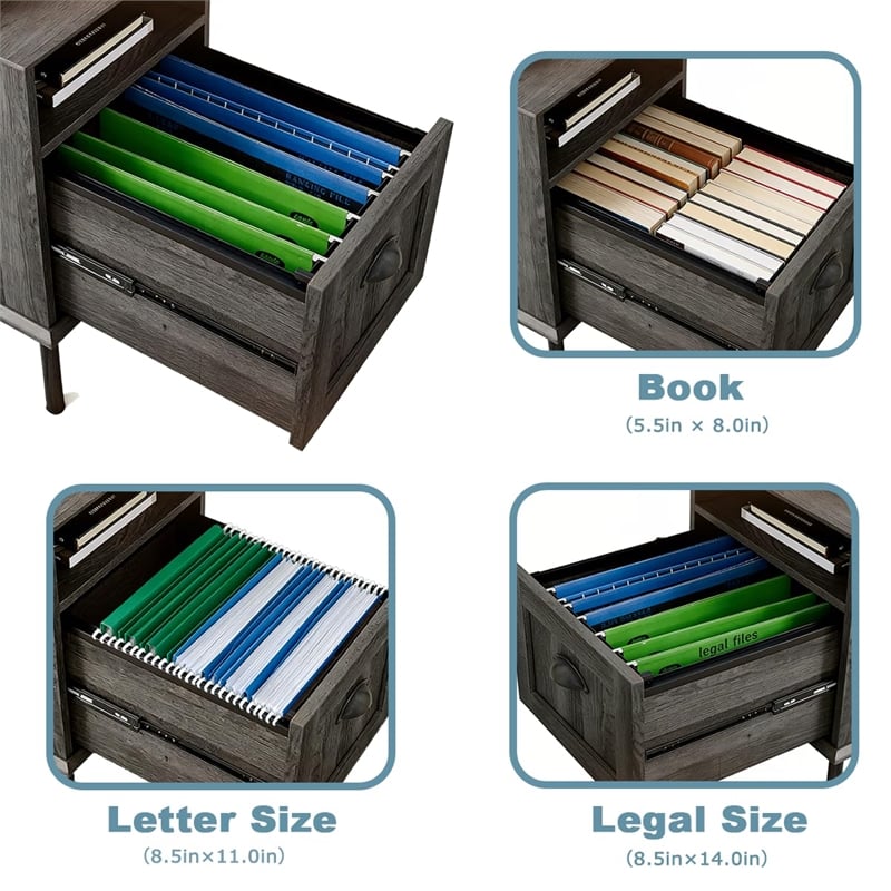 Caffoz Newport Series Wood Home Office File Cabinet with Drawer in Smoke Oak