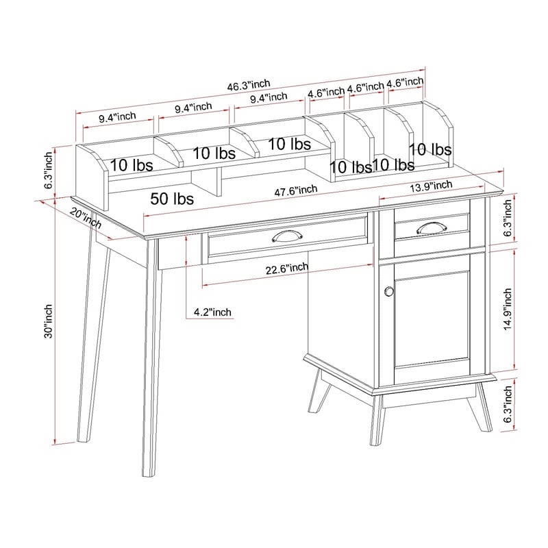 Caffoz Newport Series Wood Writing/Computer Desk with Hutch in Smoke Oak