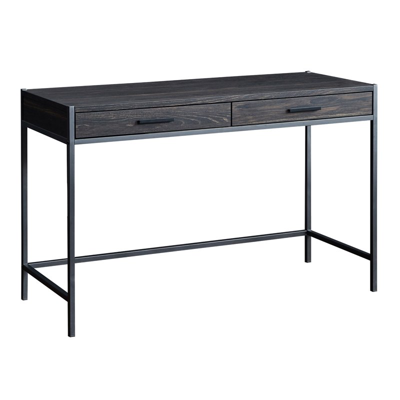 Caffoz 2-Drawer Wood/Metal Writing Desk with Shelve in Dark Brown