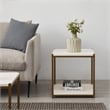 Caffoz Tall Wood/Metal Side End Table with Storage Shelf in White/Gold