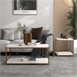 Caffoz Tall Wood/Metal Center Coffee Table with Storage Shelf in White/Gold