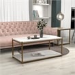 Caffoz Tall Wood/Metal Center Coffee Table with Storage Shelf in White/Gold