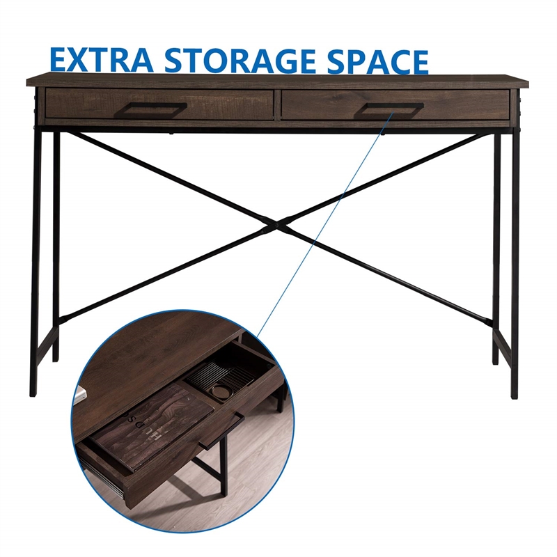 Caffoz Smith L-Shaped Wood Home Office Computer Corner Desk in Smoky Oak