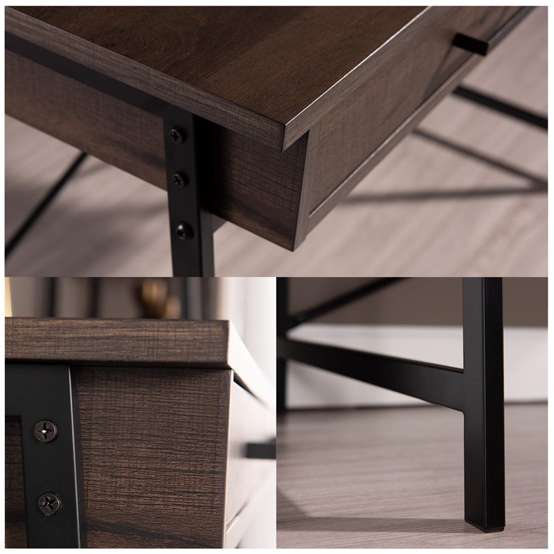 Caffoz Smith L-Shaped Wood Home Office Computer Corner Desk in Smoky Oak