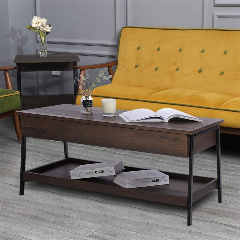 Caffoz Smith 2-Tier Wood Accent Cocktail Table with Hidden Storage in Oak