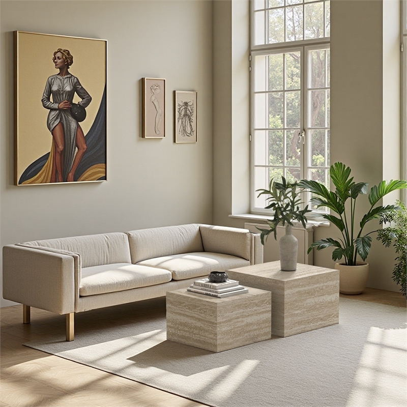 Caffoz Nesting Tables Set of 2-TravertineFaux Marble-Engineered Wood-No Assembly