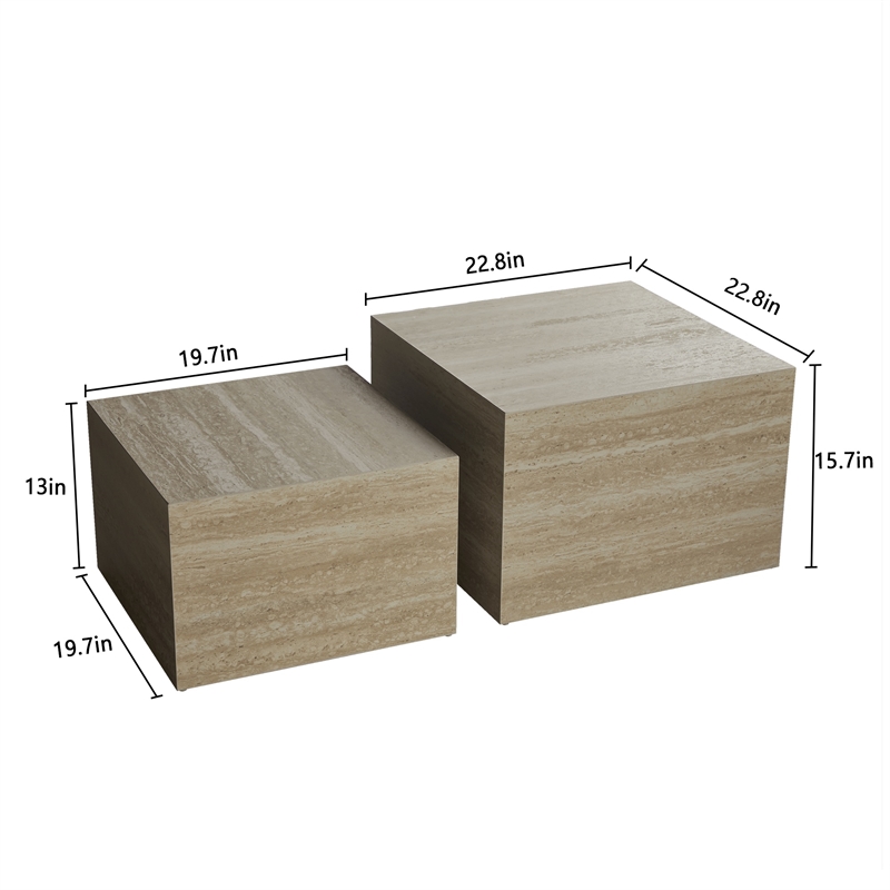 Caffoz Nesting Tables Set of 2-TravertineFaux Marble-Engineered Wood-No Assembly