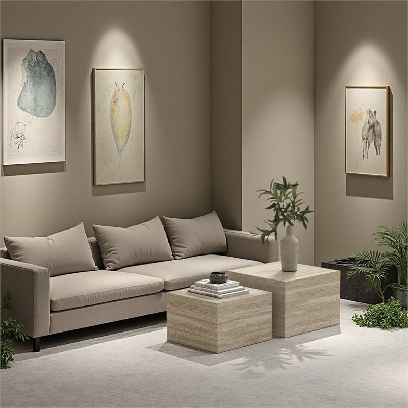 Caffoz Nesting Tables Set of 2-TravertineFaux Marble-Engineered Wood-No Assembly