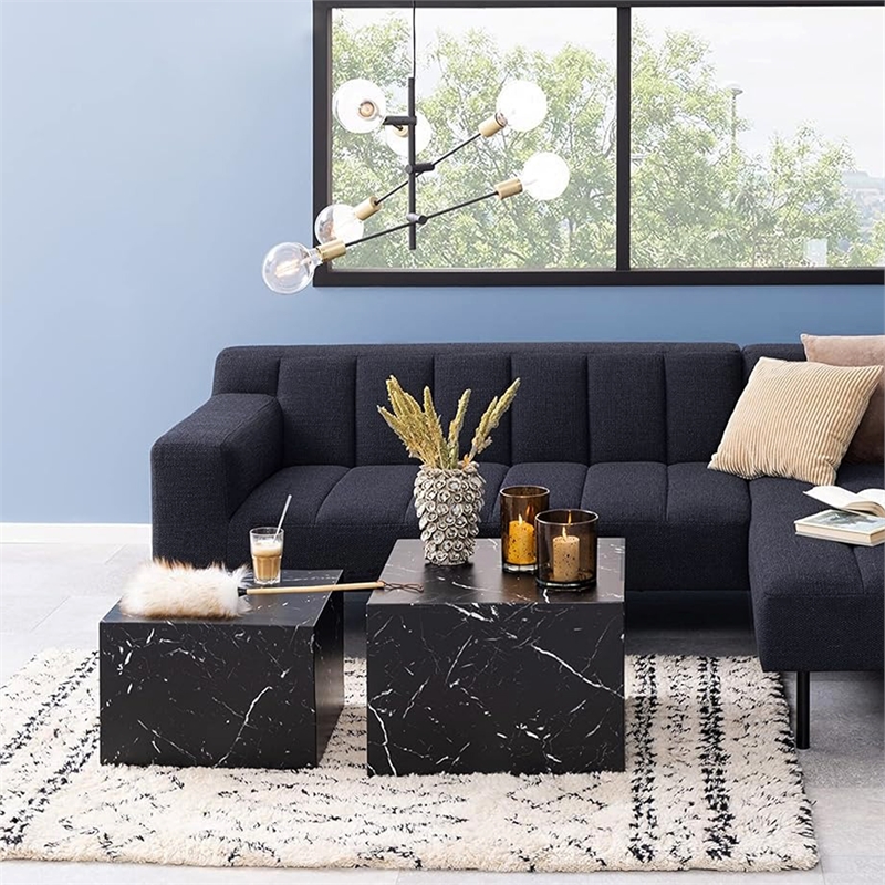 Caffoz Nesting Tables Set of 2-Black Faux Marble-Engineered Wood-No Assembly