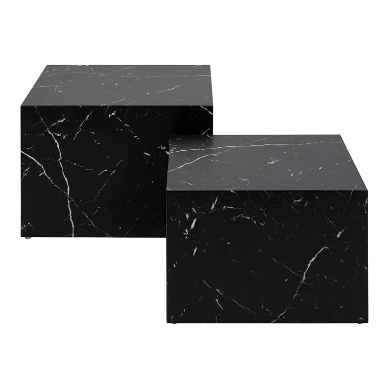 Caffoz Nesting Tables Set of 2-Black Faux Marble-Engineered Wood-No Assembly