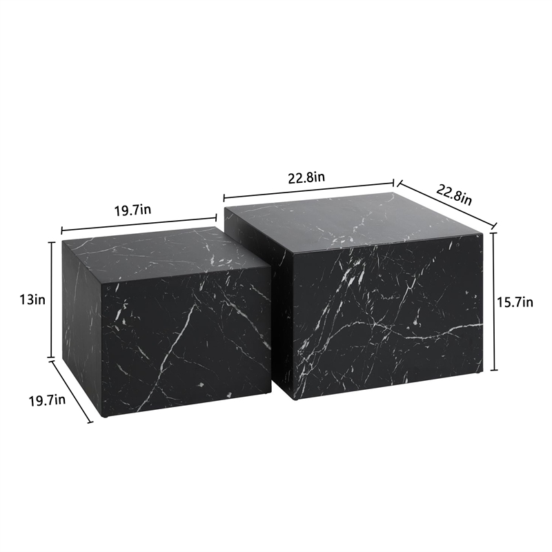 Caffoz Nesting Tables Set of 2-Black Faux Marble-Engineered Wood-No Assembly