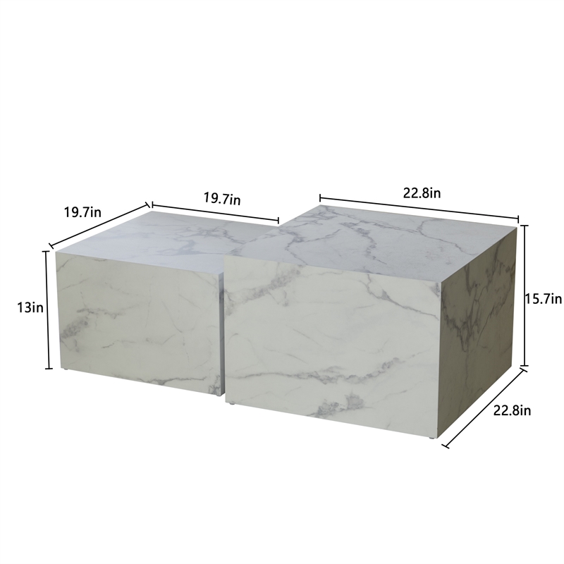 Caffoz Nesting Tables Set of 2-White Faux Marble-Engineered Wood-No Assembly