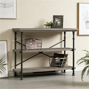 Industrial 3 Tier Console Table Mystic Oak Metal Frame Multi Storage