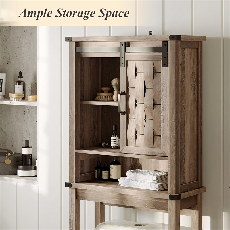 Farmhouse Sliding Door Wall Cabinet Light Brown Wood Organizer