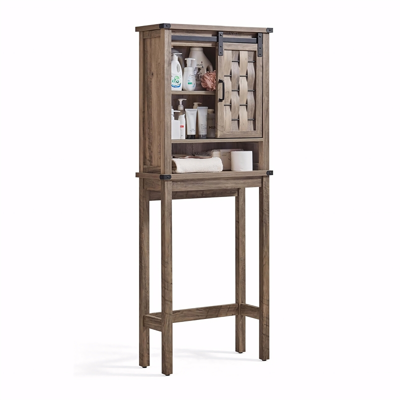 Farmhouse Sliding Door Wall Cabinet Light Brown Wood Organizer