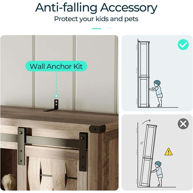 Farmhouse Sliding Door Wall Cabinet Light Brown Wood Organizer