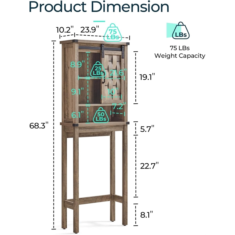 Farmhouse Sliding Door Wall Cabinet Light Brown Wood Organizer