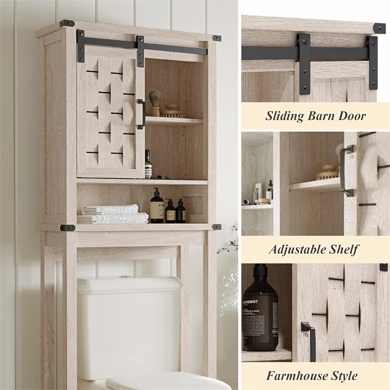 Farmhouse Sliding Door Wall Cabinet Light Gray Wood Organizer