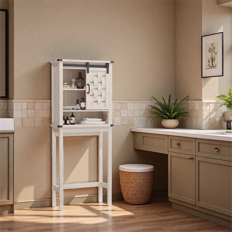 Farmhouse Sliding Door Wall Cabinet Light Gray Wood Organizer