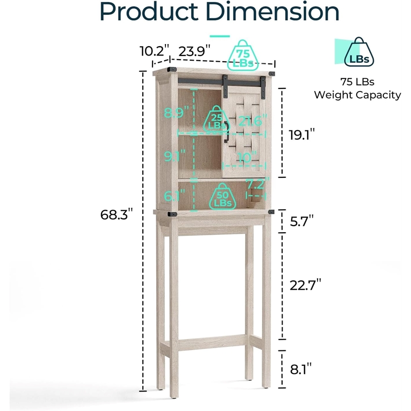Farmhouse Sliding Door Wall Cabinet Light Gray Wood Organizer