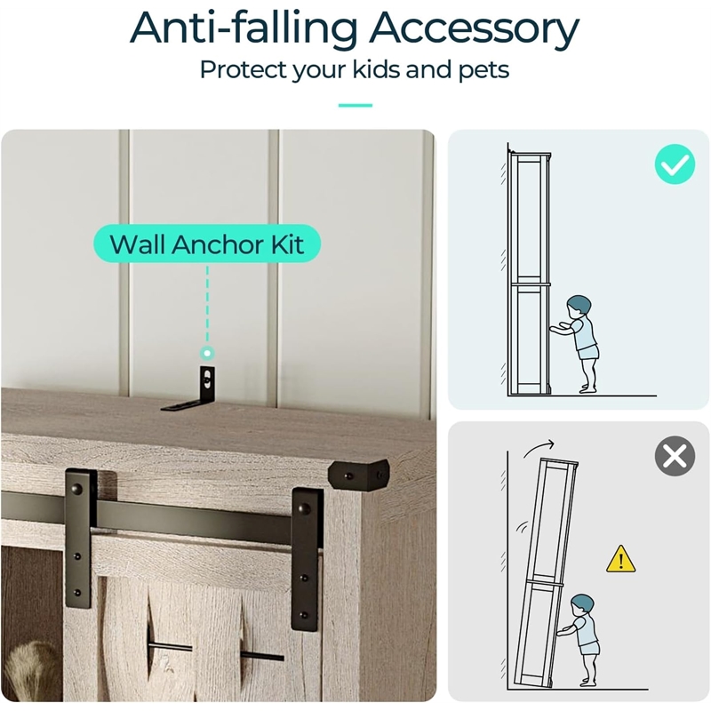Farmhouse Sliding Door Wall Cabinet Light Gray Wood Organizer