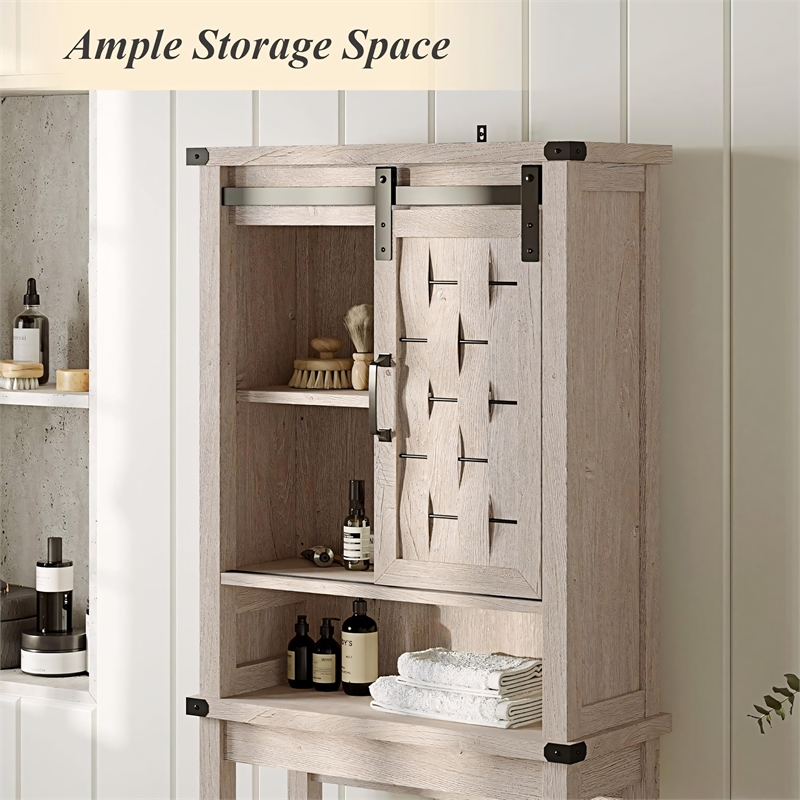 Farmhouse Sliding Door Wall Cabinet Light Gray Wood Organizer