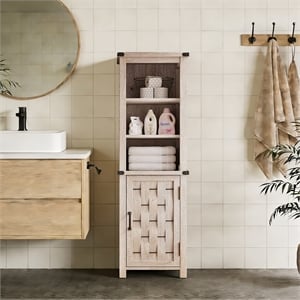 Narrow Farmhouse Cabinet Light Gray Corner Adjustable Shelves Door