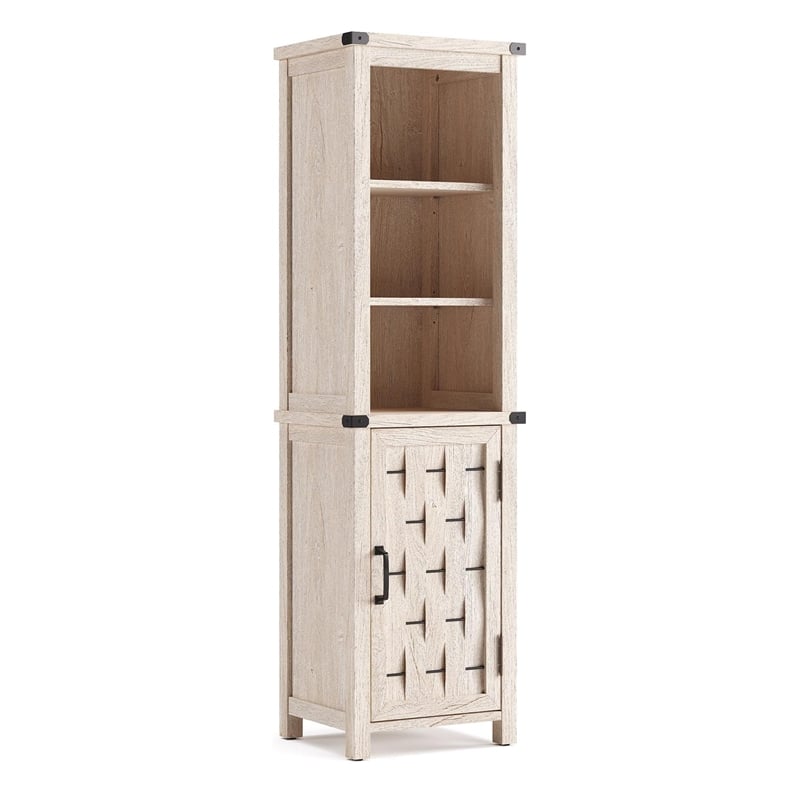 Narrow Farmhouse Cabinet Light Gray Corner Adjustable Shelves Door
