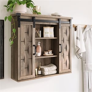 31&quot Farmhouse Medicine Cabinet Light Brown Barn Door Shelves