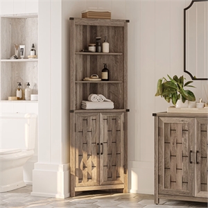 Narrow Farmhouse Cabinet Light Brown Corner Adjustable Shelves Door