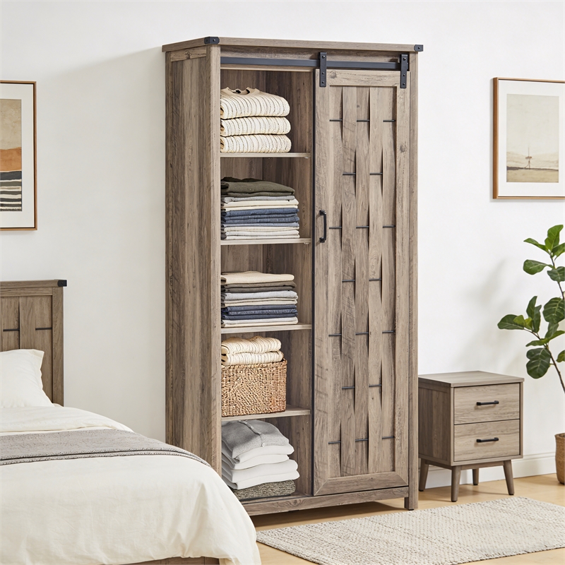 Farmhouse Bookcase 5 Adjustable Shelves Doors Living Room/Home Office