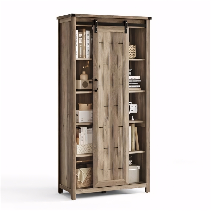 Farmhouse Bookcase 5 Adjustable Shelves Doors Living Room/Home Office