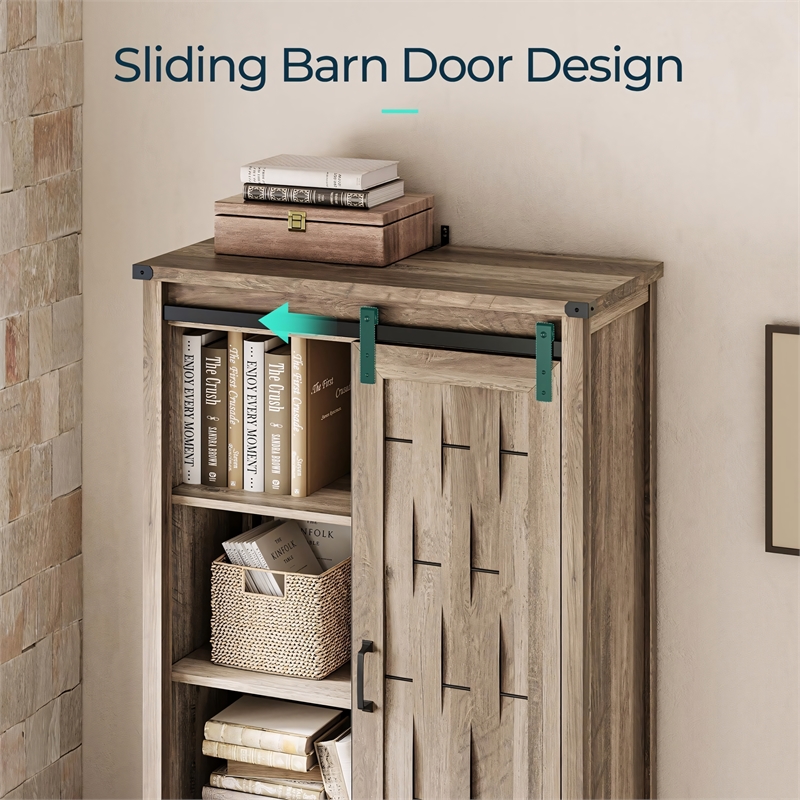 Farmhouse Bookcase 5 Adjustable Shelves Doors Living Room/Home Office