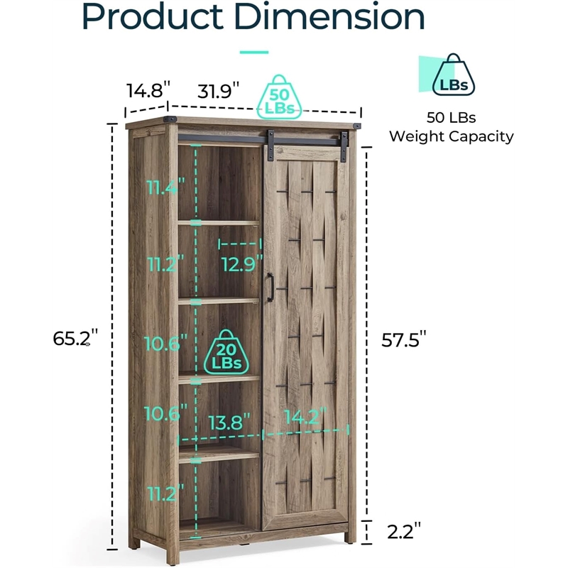 Farmhouse Bookcase 5 Adjustable Shelves Doors Living Room/Home Office