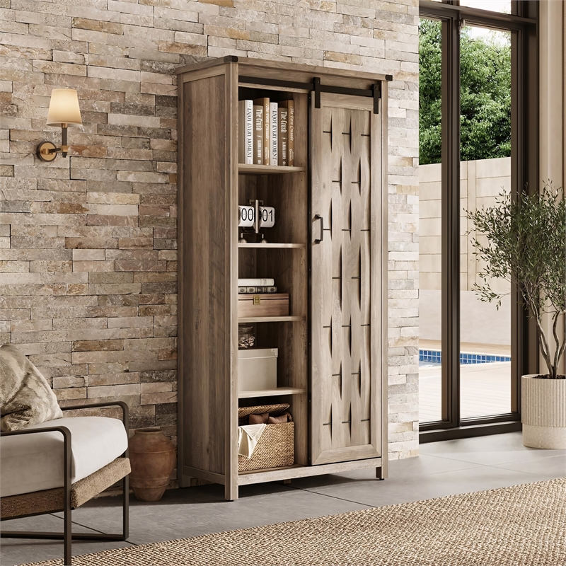 Farmhouse Bookcase 5 Adjustable Shelves Doors Living Room/Home Office