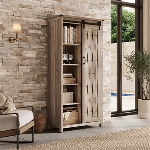 Farmhouse Bookcase 5 Adjustable Shelves Doors Living Room/Home Office