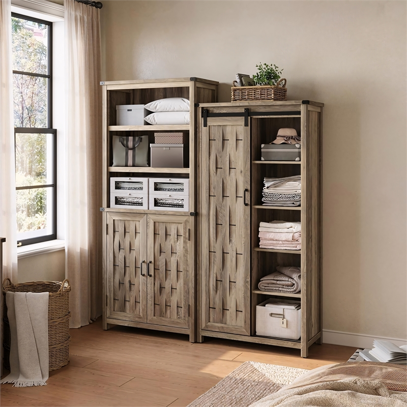 Farmhouse Bookcase 5 Adjustable Shelves Doors Living Room/Home Office