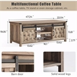 Farmhouse Coffee Table 47 Inch Sliding Barn Doors Adjustable Shelves Living Room