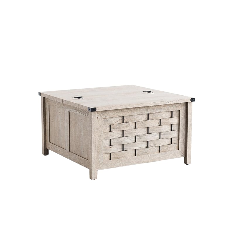 Square Farmhouse Coffee Table Light Gray Hidden Storage Compartment