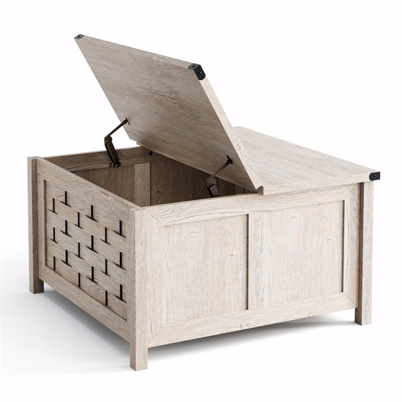 Square Farmhouse Coffee Table Light Gray Hidden Storage Compartment