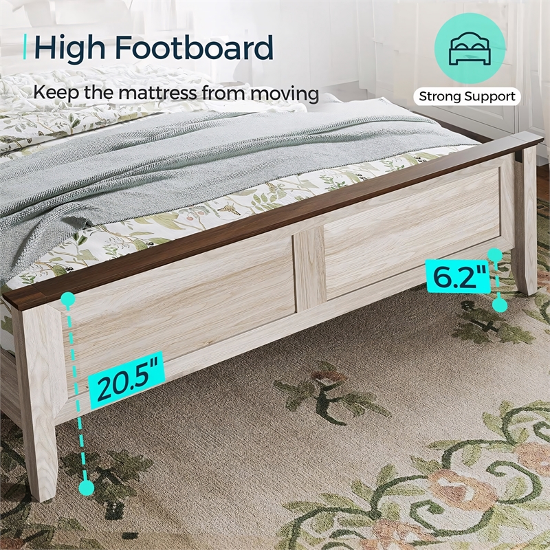 Rustic Queen Bed Frame Beige Headboard Footboard No Box Spring