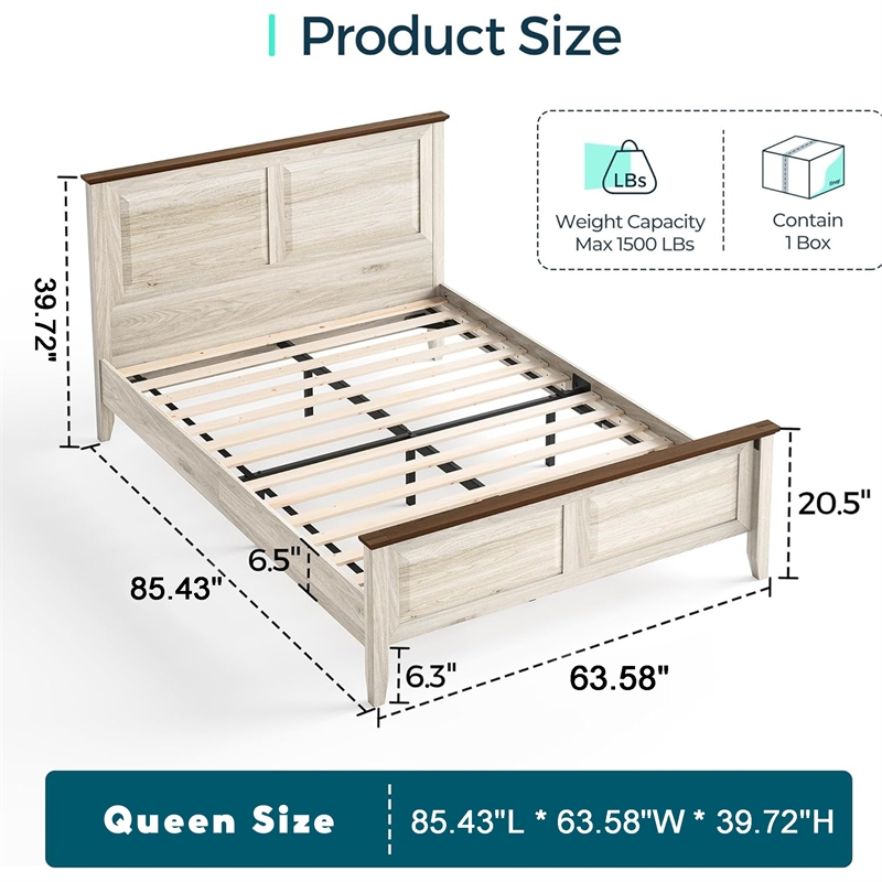 Rustic Queen Bed Frame Beige Headboard Footboard No Box Spring
