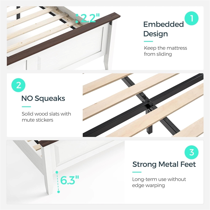 Rustic Full Bed Frame White Headboard Footboard No Box Spring